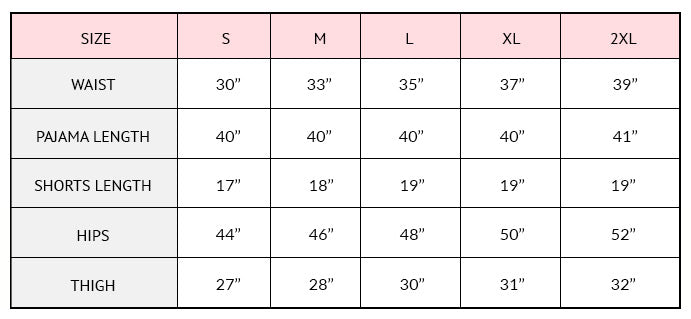 Size Chart – Pajama Tribe