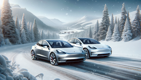 Tesla Model Y and Model 3 in snow