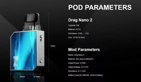 voopoo drag nano 2 pod parameters