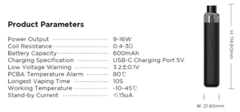 Geekvape Wenax K1 Device PARAMETERS