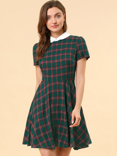 Allegra K Women's Saint Patrick's Day Contrast Peter Pan Collar Long Sleeve  A-Line Plaid Dress Black X-Small : : Clothing, Shoes & Accessories