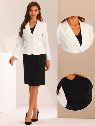 Allegra K Women's Short Sleeve Blazer Jacket Pencil Skirt Business Suit Set  2 Pcs Apricot X-Large