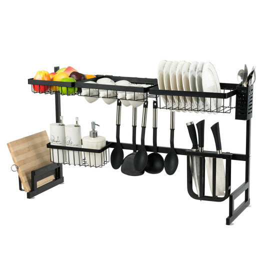 Aluminum Expandable Dish Drying Rack with Drainboard and Rotatable Drainage  Spout - Costway