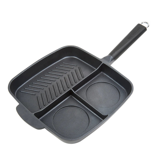 Master Pan Non-Stick Divided Grill/Fry/Oven Meal Skillet, 15, Black