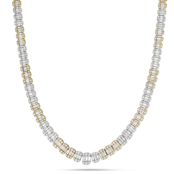 18K 26.57 Ct Gold Classic Baguette and Round Tennis Necklace