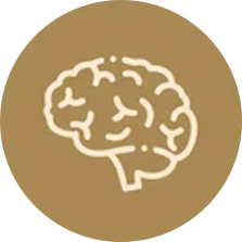 Icon of a brain on a brown circular background.
