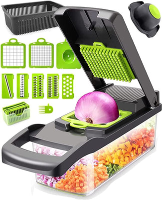 12 -in -1 Vegetable Chopper, Stainless Steel Blades, Adjustable Slicer &  Dicer with Storage Container., NextMamas