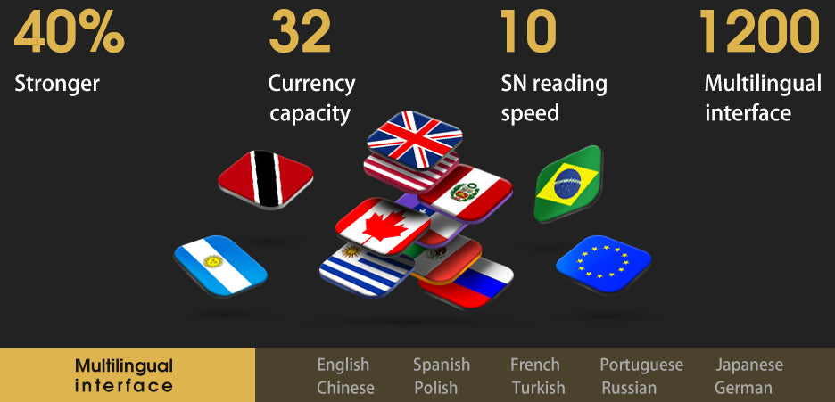 Efficient cash handling with a mixed value counter capable of counting 32 currencies at the same time