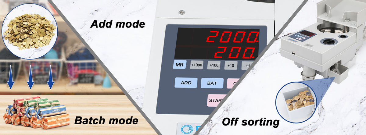 mutiple coin counting features like batch, add, sorting.