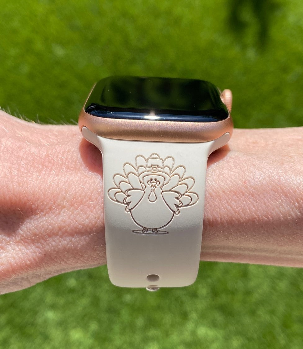 Luxury engraved silicone Apple watch band, engraved Samsung Watch