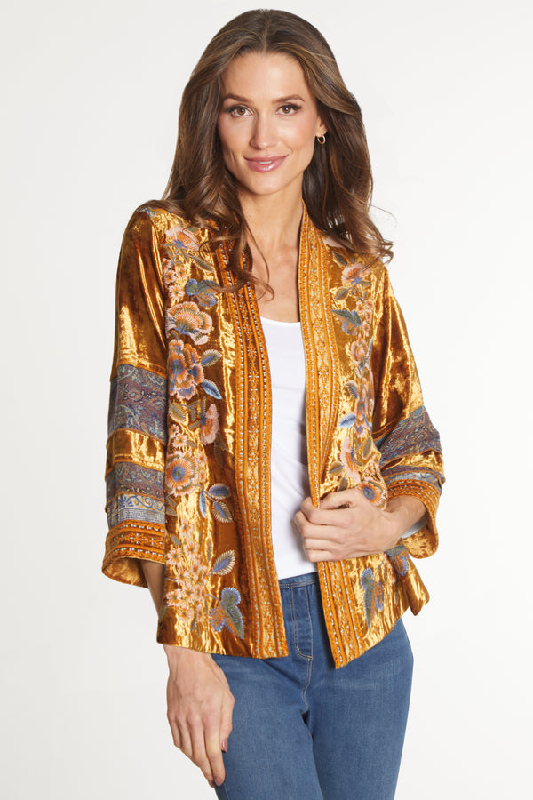 Velvet Kimono with Scarf Back - Multi –