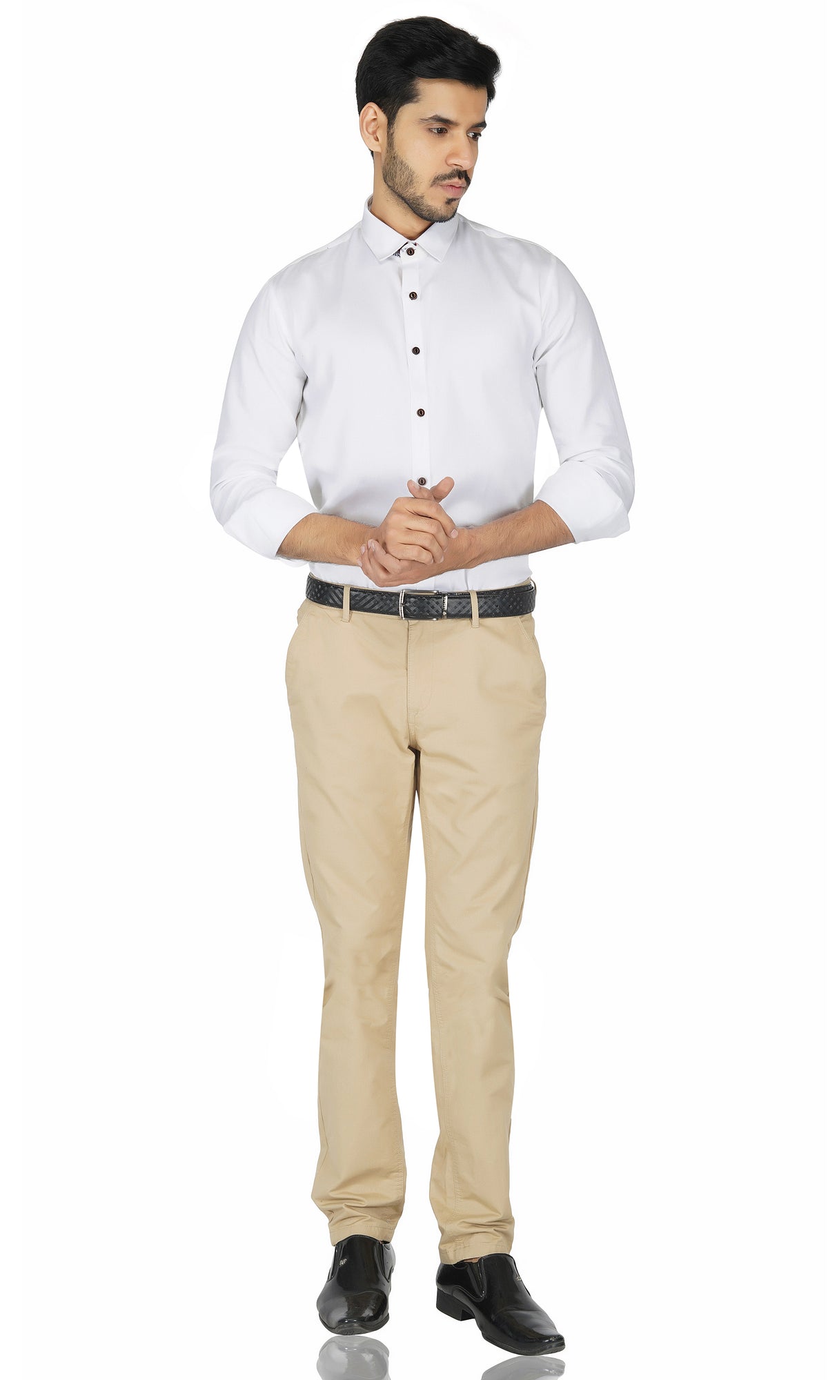 Premium Classic White Formal Shirt With Brown Button Code-1215