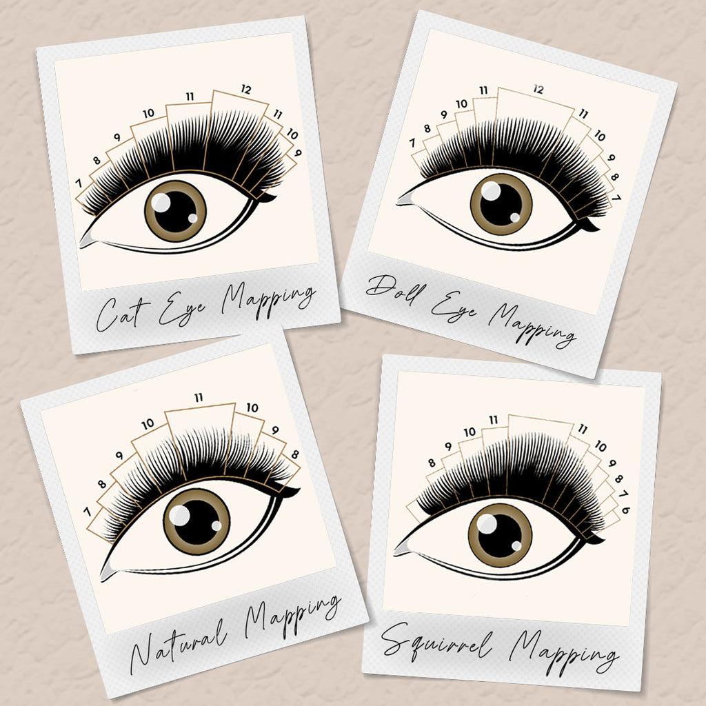 4 lash maps arranged in polaroid frames