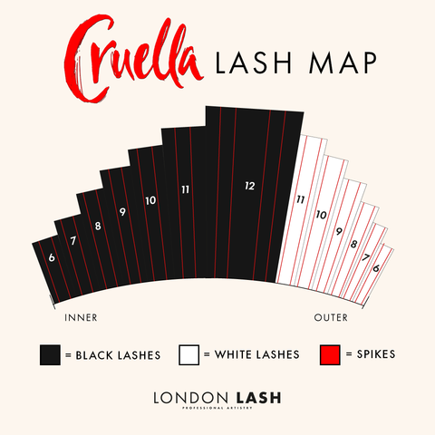 a lash map inspired by Cruella DeVille from Disney's 101 Dalmatians