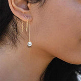 Stainless steel tassel pearl earring threading earrings