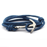Navy Style Silver Anchor Hand-Woven Multi-layer  Bracelet