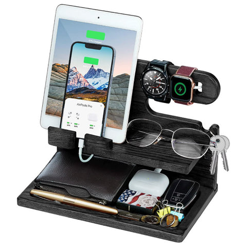 Wood Phone Docking Station Nightstand Organizer