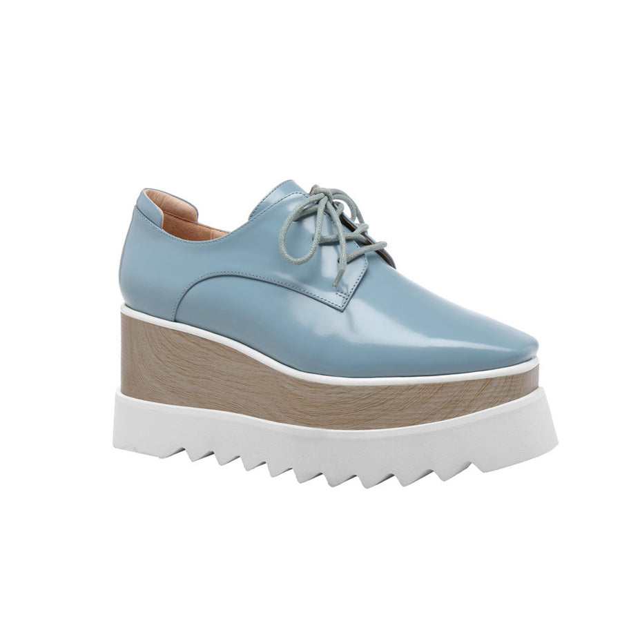 WEMER Lace Up Leather Oxford Platform Sneakers