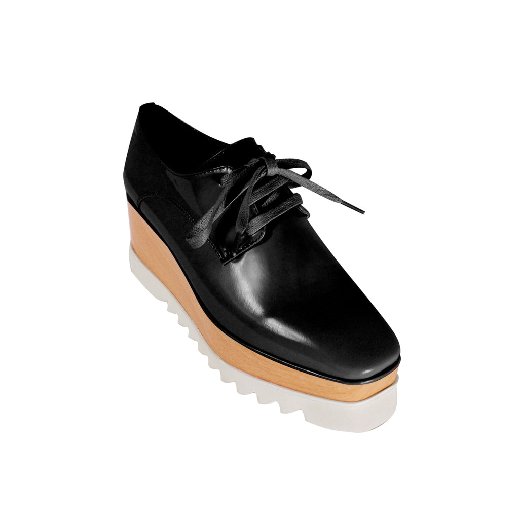 Black WEMER Lace Up Patent Leather Oxford Platform Sneakers | i The ...