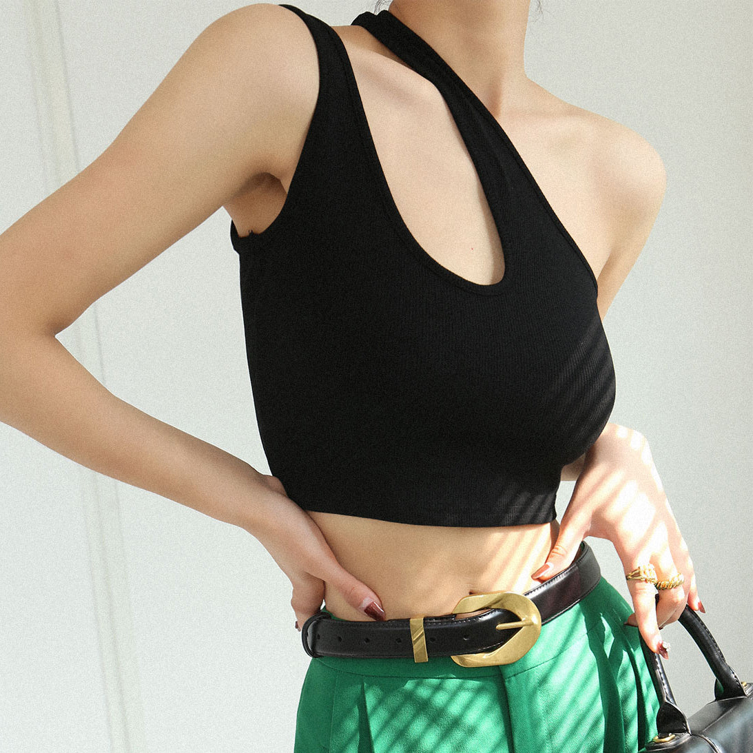 Black Hukei Asymmetric Cropped Tank Top I The Label Ithelabel Com