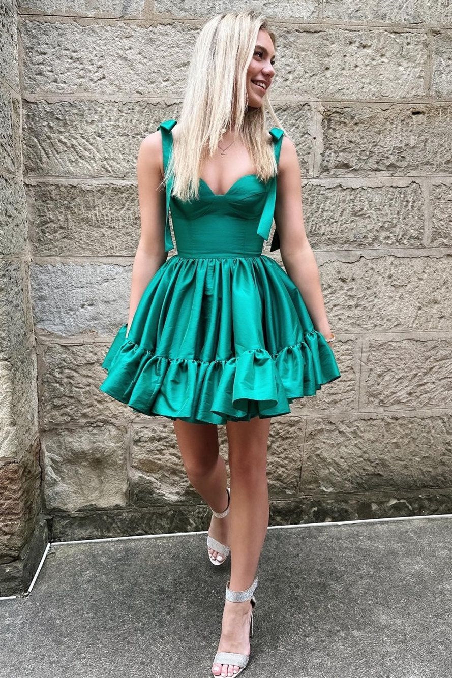 Emerald Sweetheart Bow Strap A-Line Homecoming Dress – Modsele