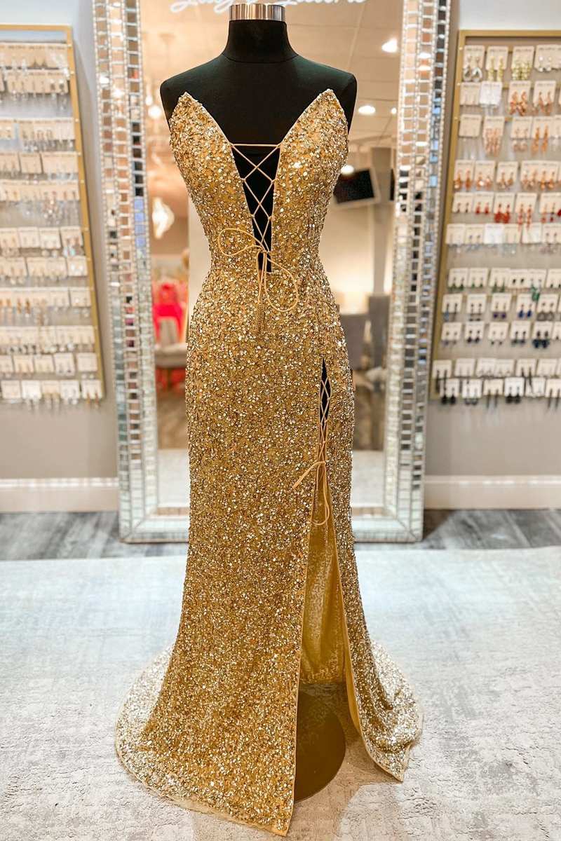 loveangeldress Sexy Backless Sequin Gold Prom Dresses Custom Made US2 / Green