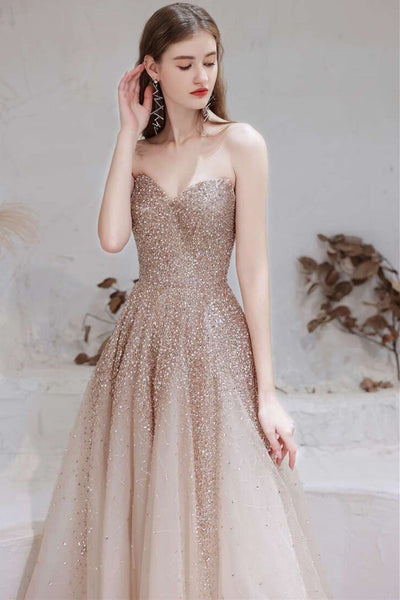 Rose Gold Tulle Strapless Prom Gown with Cape