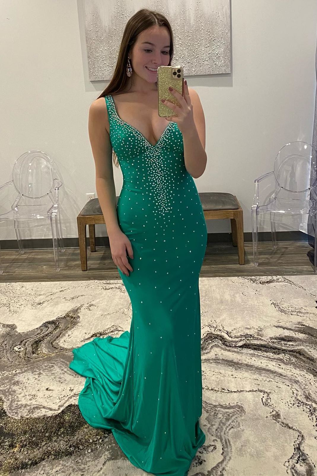 Violet Beaded V-Neck Cross-Back Mermaid Long Prom Dress – Modsele