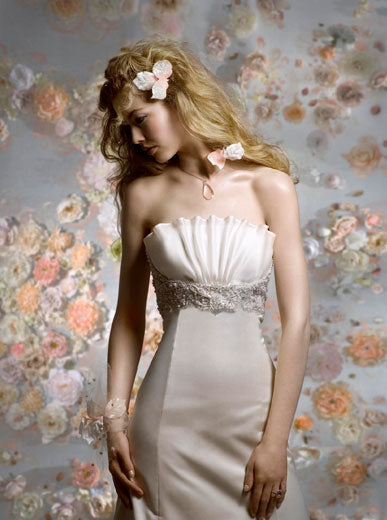 Ivory a-line Alvina Valenta wedding dress with on-trend sheer illusion  straps and lace applique