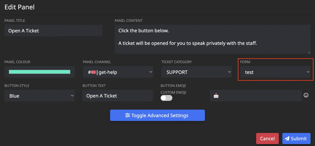 Add form to panel