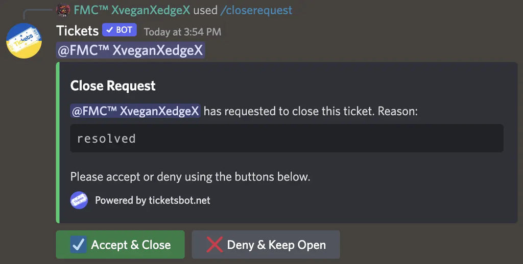 Close request form