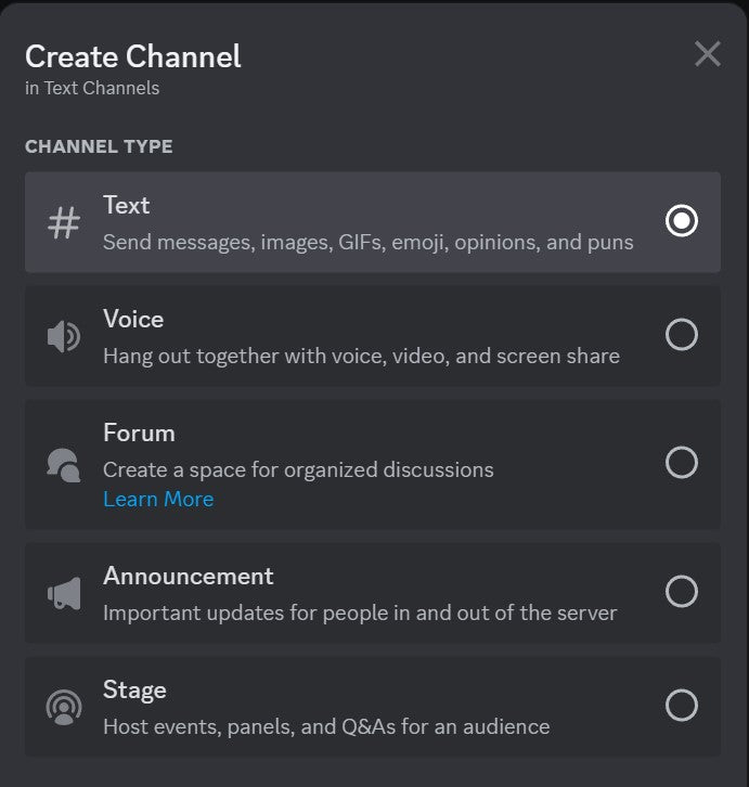 Community server channel types