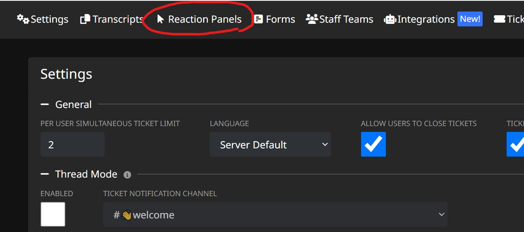 Create reaction panel