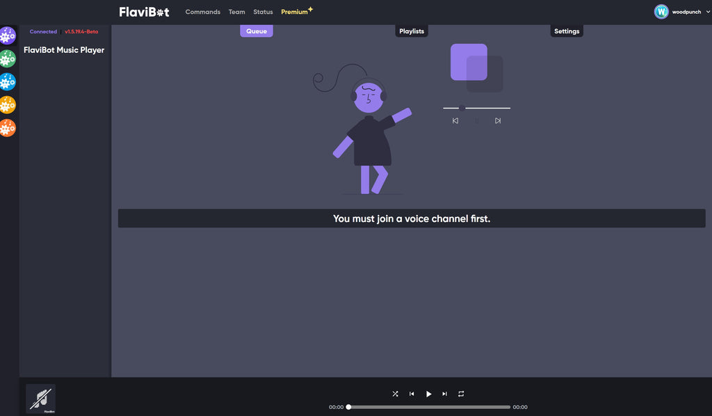 FlaviBot's music player on the web