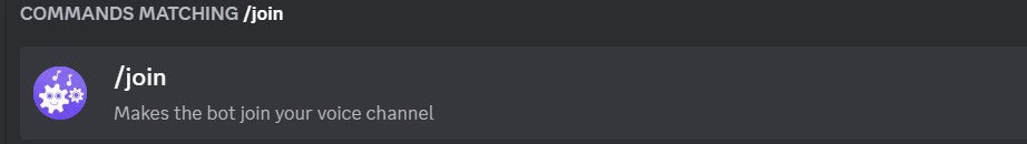 Example of the "/join" command in Discord