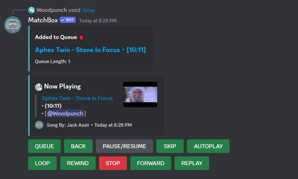 MatchBox music bot playing music