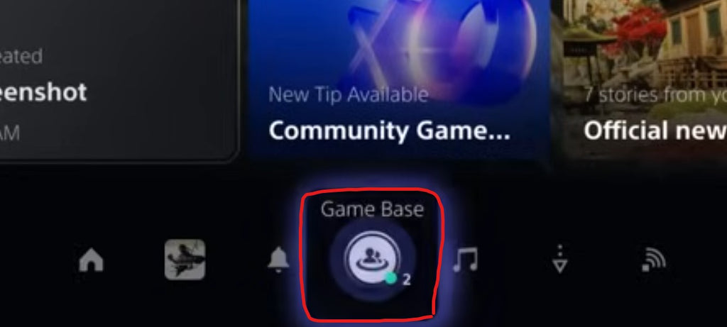 PS5 Control Center with Game Base highlighted