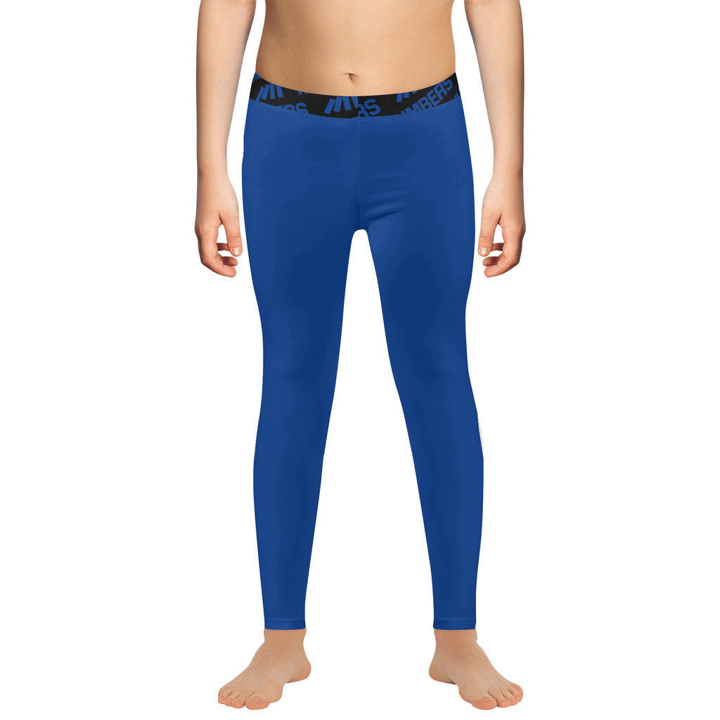 Athletic sports unisex compression tights for girls and boys flag football, tackle football, basketball, track, running, training, gym workout etc printed in royal blue