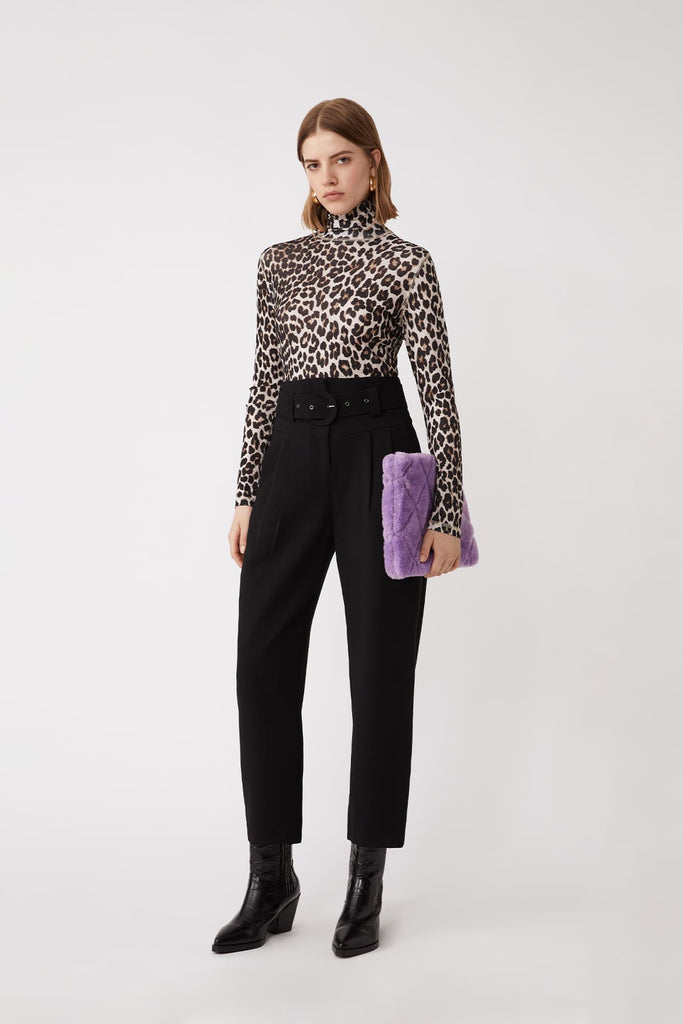 Belted imitation leather trousers Suncoo