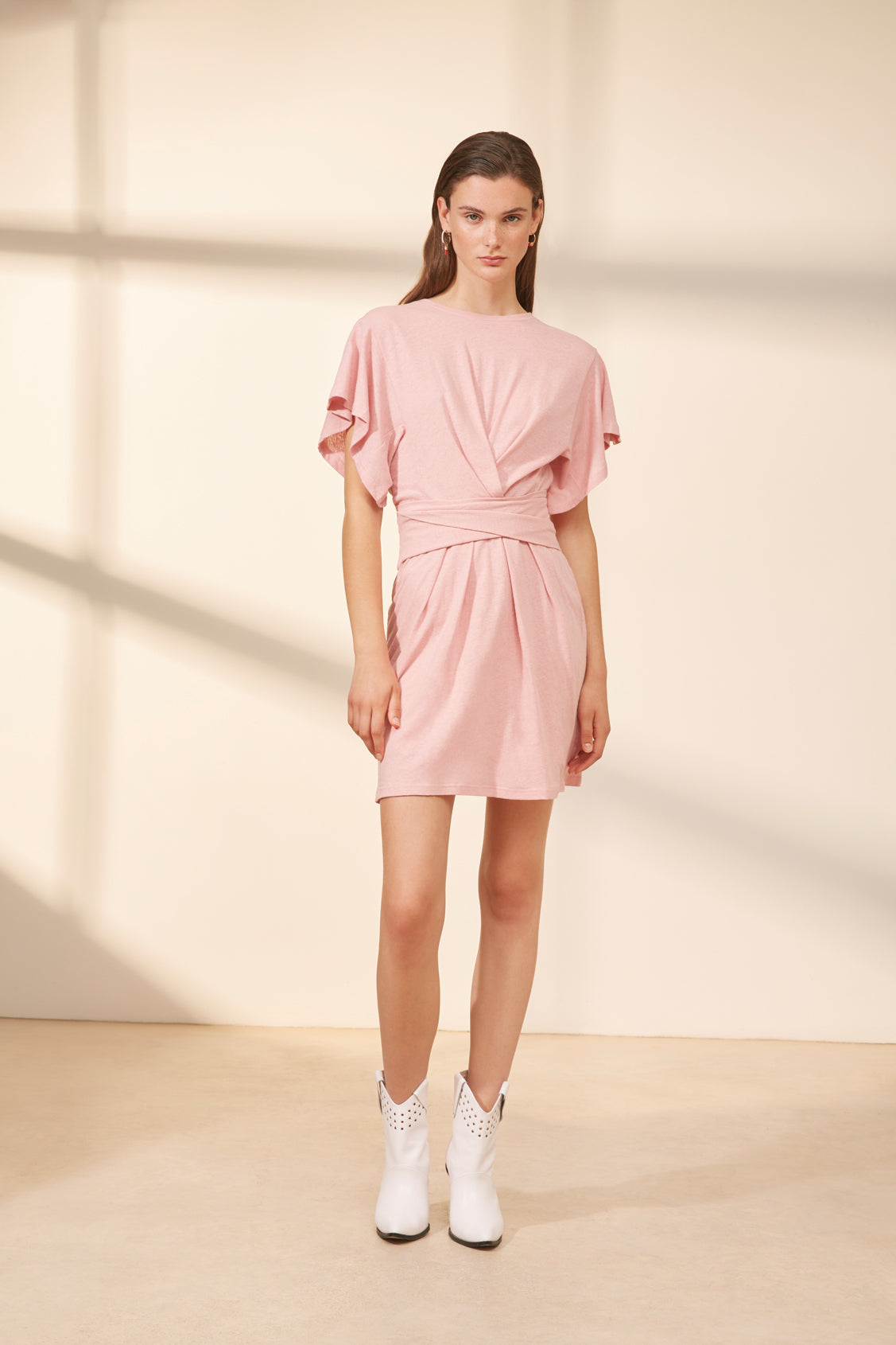 Cesaire - Belted Short T-Shirt Dress With Pleated Details | Suncoo HK