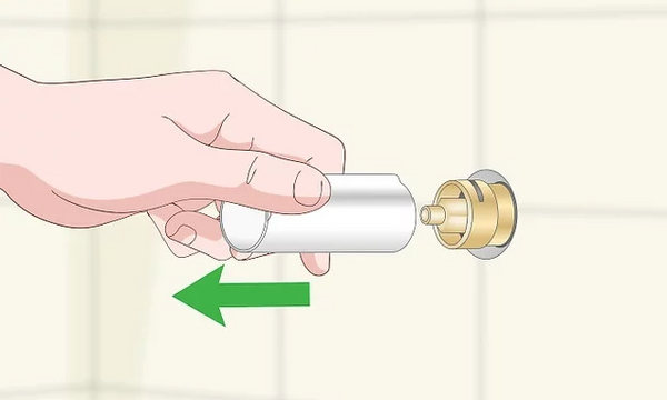 Pull off the metal sleeve on the shower valve behind the panel