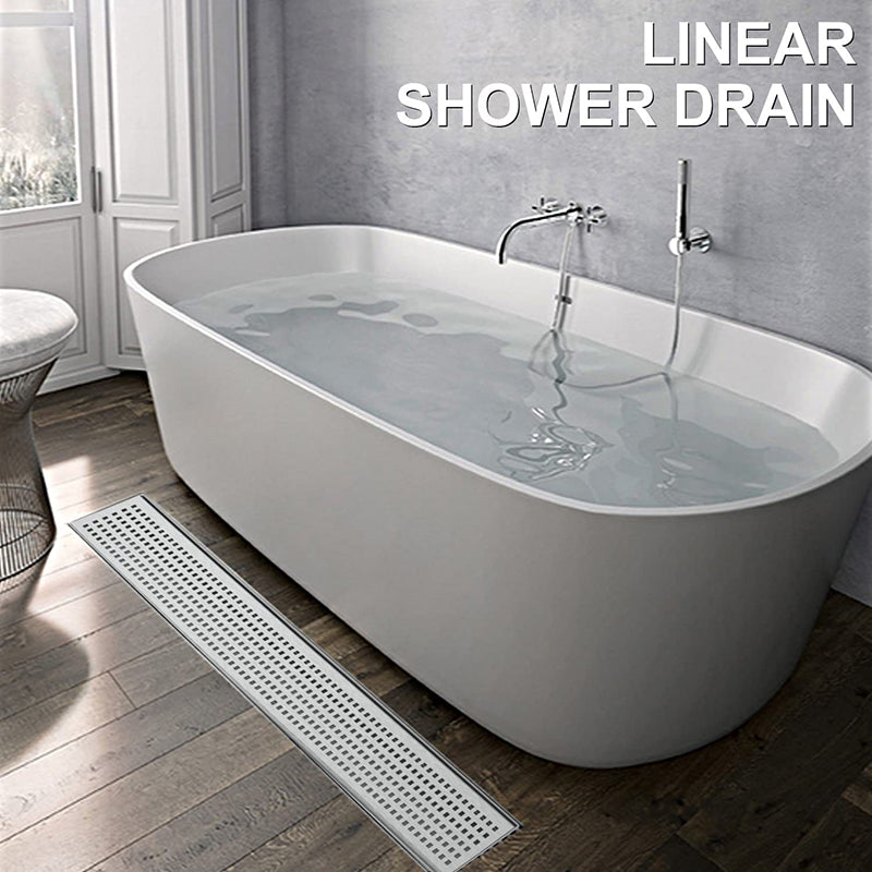 Bostingner Square Shower Drain with Flange,Quadrato Pattern Grate Remo