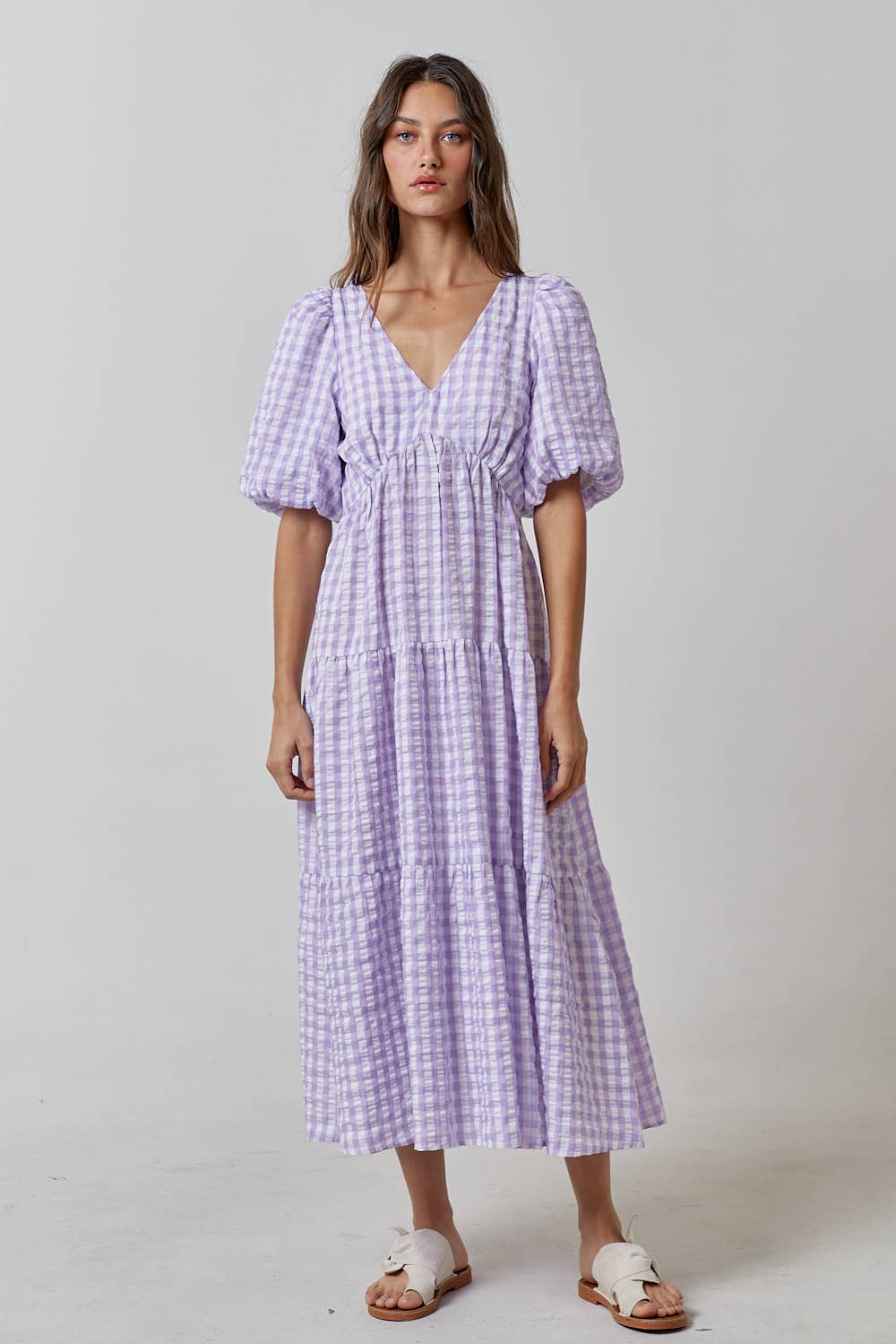 Vanessa Puff Sleeve Jacquard Dress - Adorn Boutique