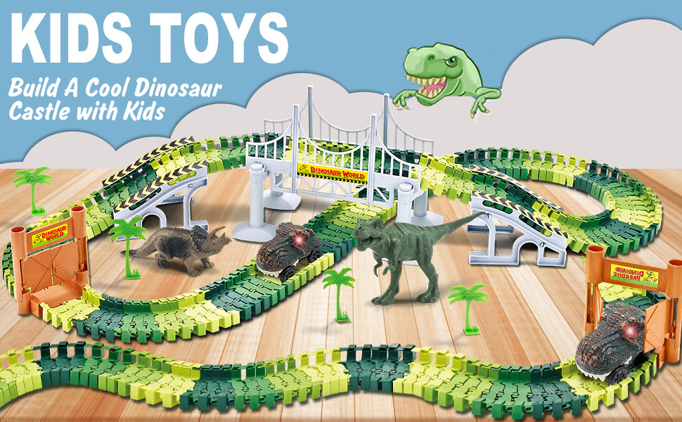  TOYLI Dinosaur Race Track Set 182 Pieces, Dino Track Flexible  Dinosaur Road Race Playset with Bridge, Ramps, Dinosaur Track Toy Set is a  Great 3 Year Old boy Gift. : Toys