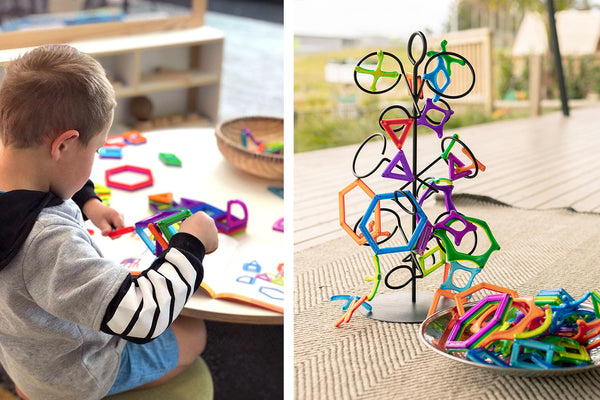 child playing magnetic toys