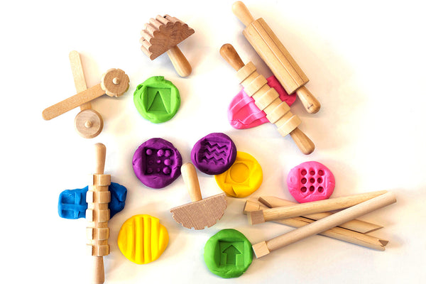 wooden toys play dough tools