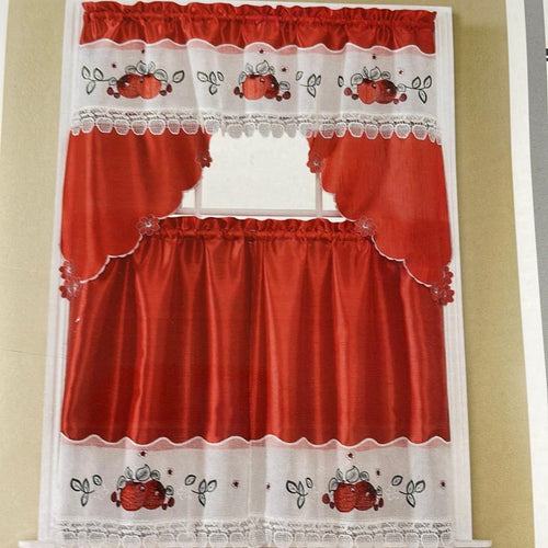 Embroidered 3 pc Kitchen Curtain