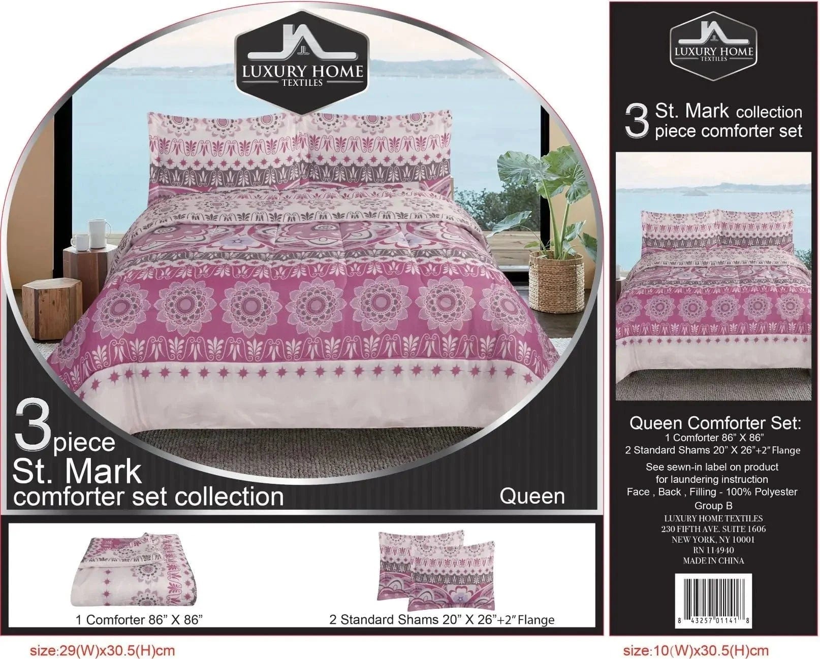 3 PC "St. Marks" Queen/King Comforter Set
