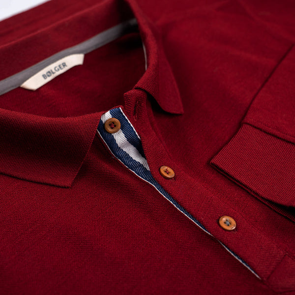Bolger | Mens Lovund Merino Long Sleeve Polo (Claret Red)