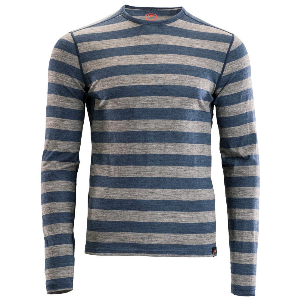 Isobaa Mens Merino 180 Long Sleeve Crew (Stripe Charcoal/Smoke